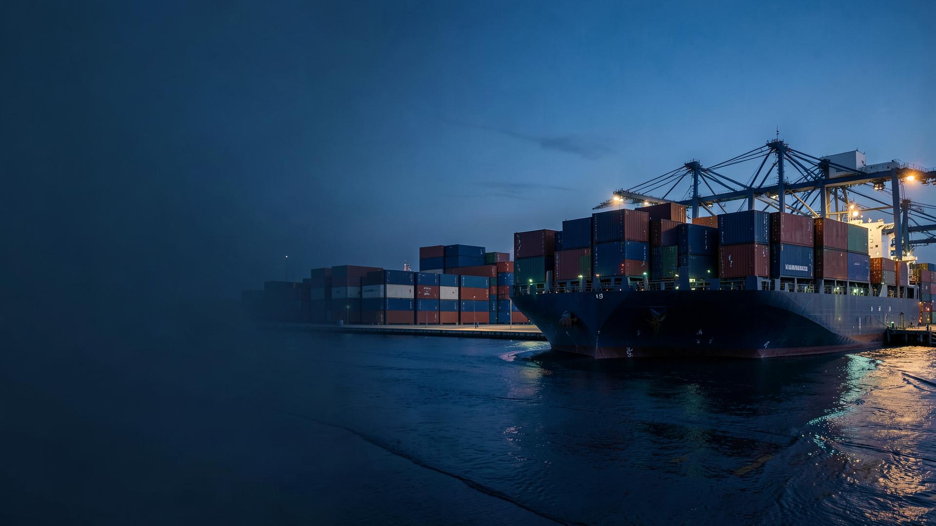 Container terminal at dusk — global raw material logistics